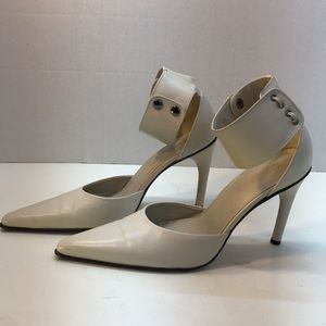 Andiamo Pointed-Toe Ankle-Strap Leather Heels